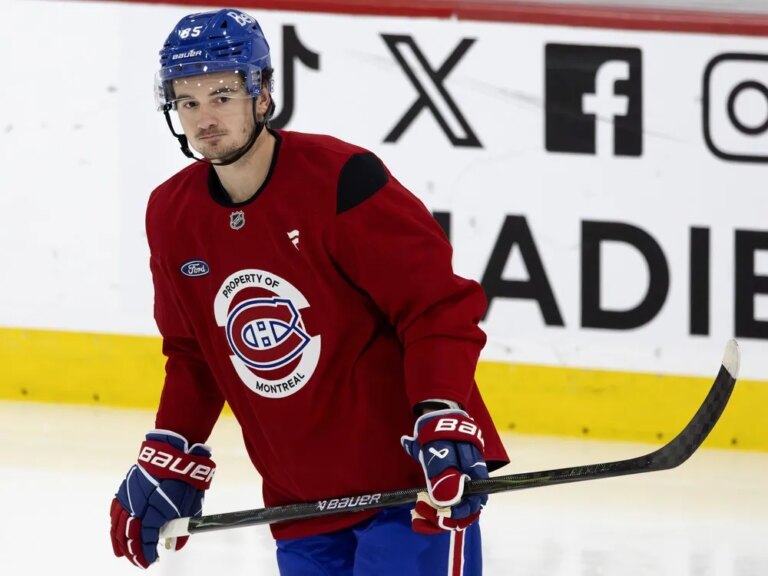 Alexandre Texier practises with the Canadiens in Brossard yesterday, one day after being signed as a free agent.