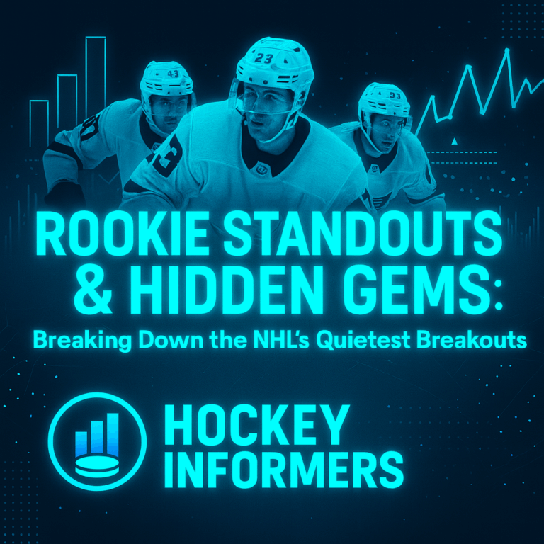 NHL rookie standouts and hidden gems graphic with Hockey Informers logo