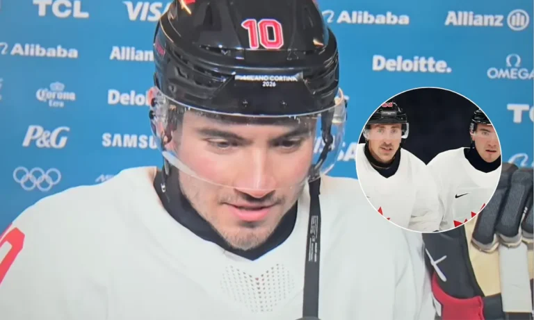 Nick Suzuki takes playful jab at Brad Marchand during Team Canada interview