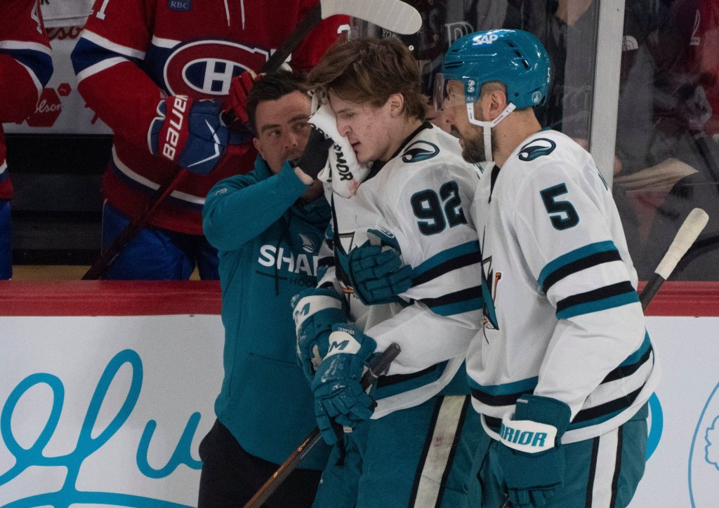San Jose Sharks’ Igor Chernyshov injured in game against Montreal Canadiens