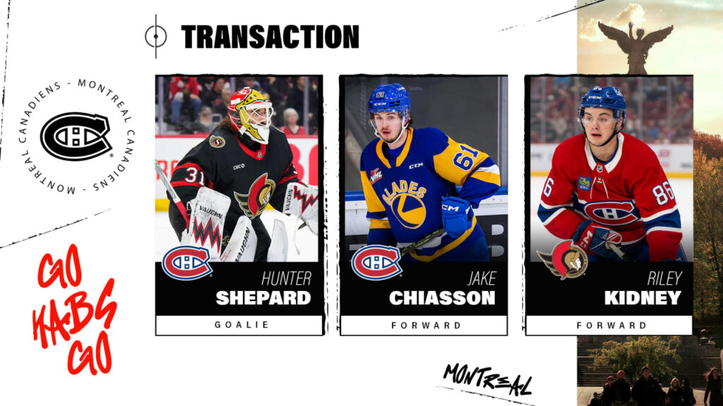 Canadiens acquire Hunter Shepard and Jake Chiasson from the Ottawa Senators