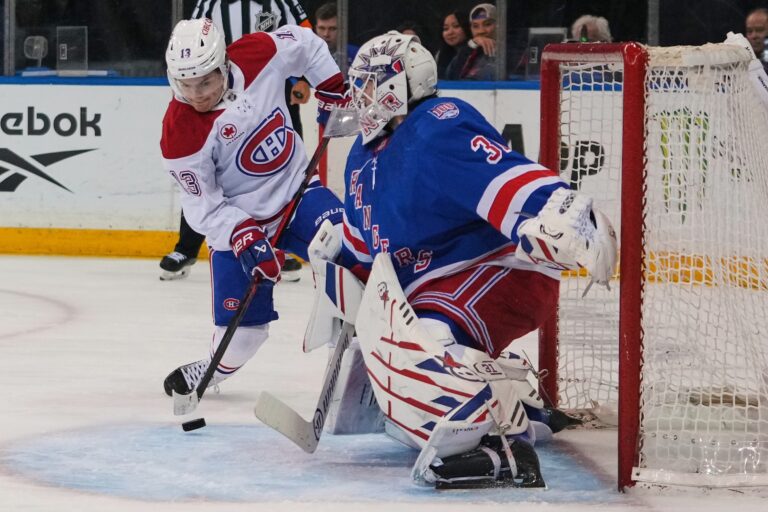 A rare miss by Canadiens winger Cole Caufield as Rangers