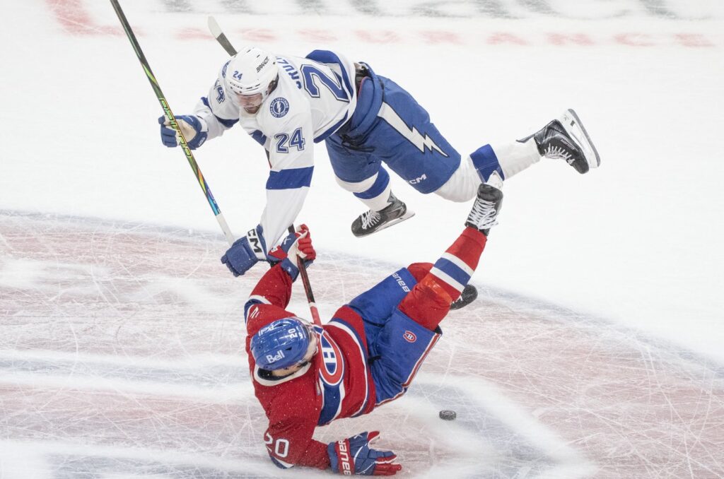 Crozier’s big hit swings momentum as Lightning rally to even series with Canadiens