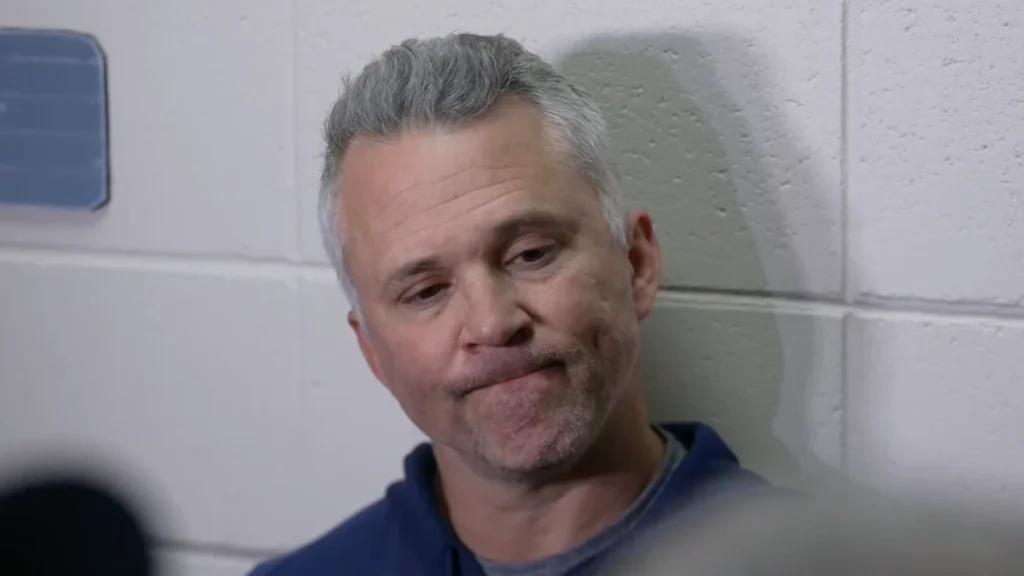 Photo of Montreal Canadiens head coach addressing the media after morning practice in Brossard.