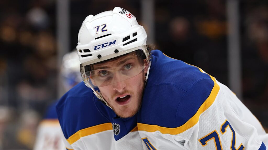 May 1, 2026; Boston, Massachusetts, USA; Buffalo Sabres center Tage Thompson (72) during the third period of game six of the first round of the 2026 Stanley Cup Playoffs against the Boston Bruins at TD Garden. Mandatory Credit: Winslow Townson-Imagn Images