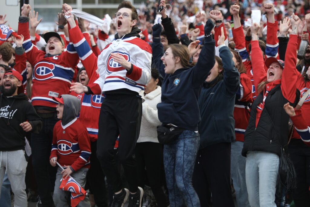 Habs fans celebrate outside the Bell Centre