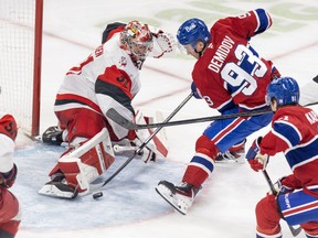 Montreal Canadiens Ivan Demidov has his shot stopped Carolina Hurricanes' Frederik Andersen during a game earlier this season.