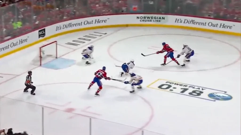 Sequence from the game between the Montreal Canadiens and the Buffalo Sabres Saturday night at the Bell Centre during the NHL playoffs.