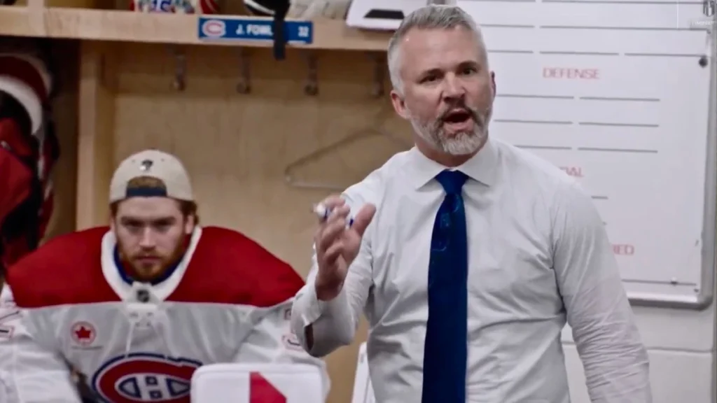 Montreal Canadiens head coach Martin St-Louis in the team locker room ahead of the game against the Carolina Hurricanes.
