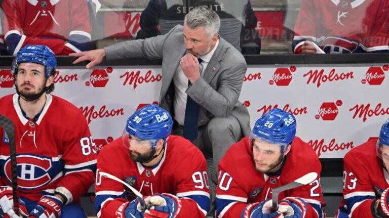 Head coach Martin St. Louis of the Montreal Canadiens looks on during the third period in Game Four of the Eastern Conference Final of the 2026 Stanley Cup Playoffs against the Carolina Hurricanes at Bell Centre on May 27, 2026 in Montreal, Quebec, Canada.
