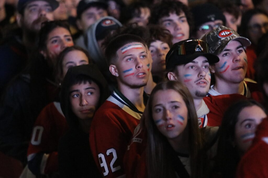 Anxious Canadiens fans watch Game 6 of the playoffs against the Lightning in Montreal.
