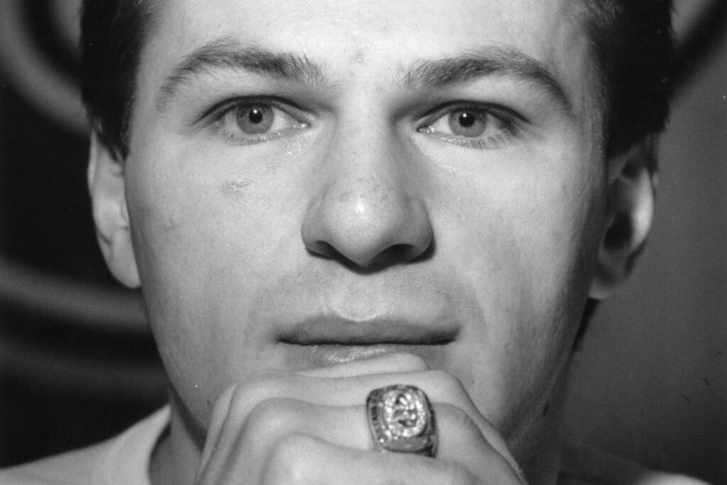 Claude Lemieux close up with a ring on his finger.
