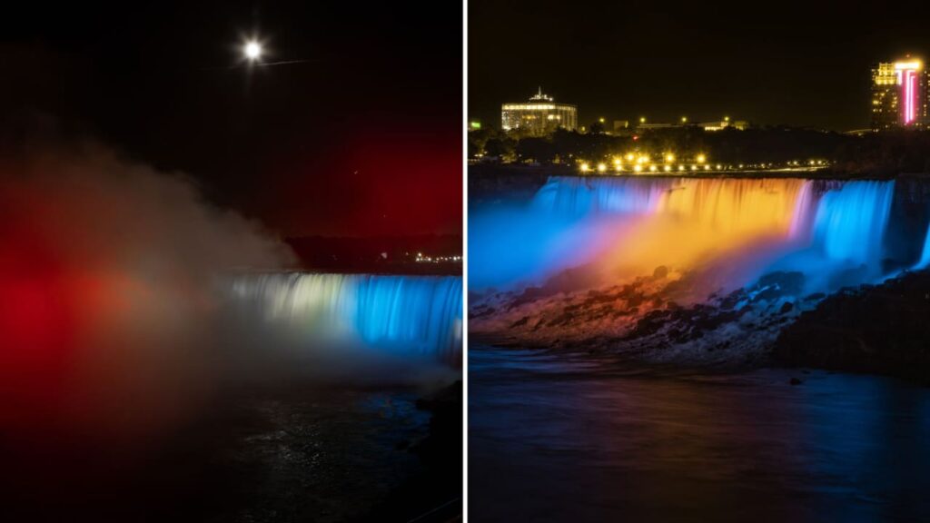 Niagara Falls lights up in Sabres, Canadiens colors before 2nd round series