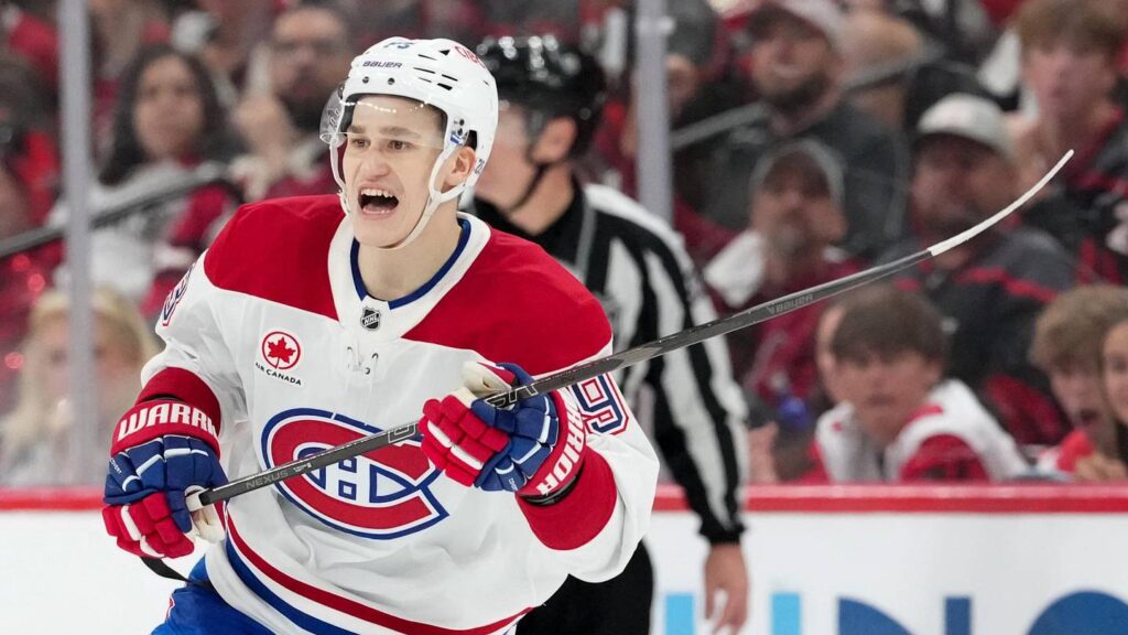 May 21, 2026; Raleigh, North Carolina, USA; Montreal Canadiens right wing Ivan Demidov (93) reacts during the third period against the Carolina Hurricanes in game one of the Eastern Conferene Final of the 2026 Stanley Cup Playoffs at Lenovo Center. Mandatory Credit: James Guillory-Imagn Images