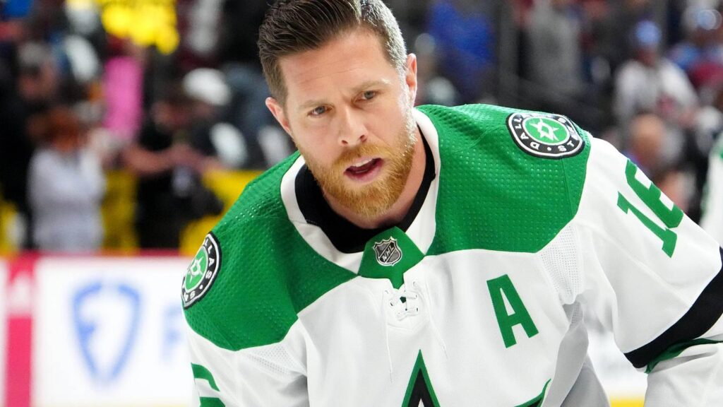May 17, 2024; Denver, Colorado, USA; Dallas Stars center Joe Pavelski (16) before the game against the Colorado Avalanche in game six of the second round of the 2024 Stanley Cup Playoffs at Ball Arena. Mandatory Credit: Ron Chenoy-Imagn Images