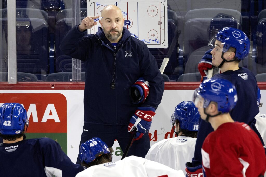 Laval Rocket head coach Pascal Vincent gives instructions during a team practice on March 11, 2025.