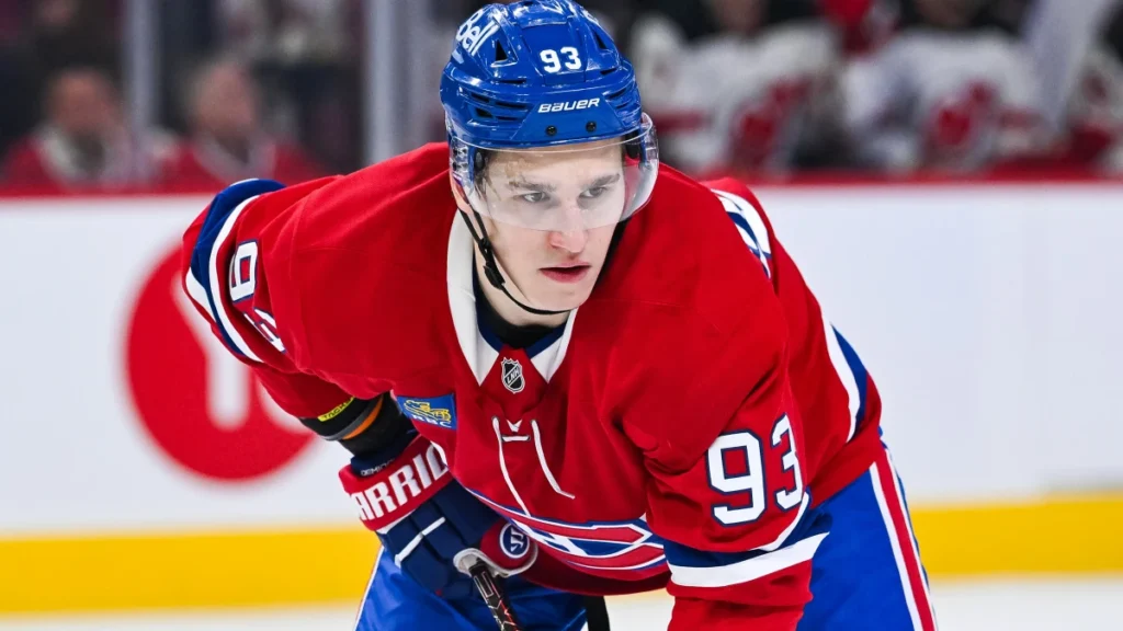 Montreal Canadiens right wing Ivan Demidov (93) waits for a face-off against the New Jersey Devils during the third period at Bell Centre.