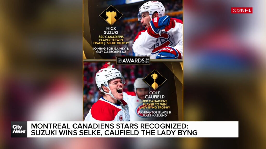 Montreal Canadiens players Suzuki and Caufield earn NHL awards