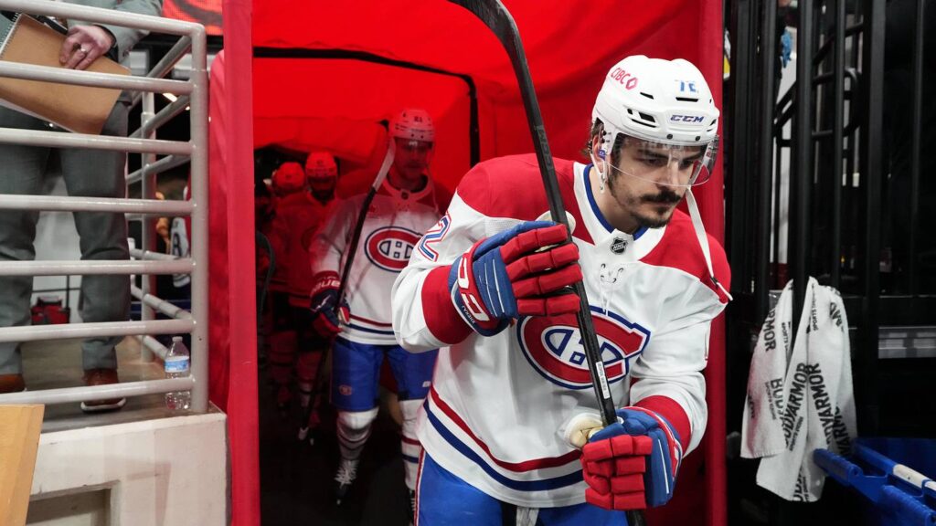 May 29, 2026; Raleigh, North Carolina, USA; Montreal Canadiens defenseman Arber Xhekaj (72) walks to the ice for warmups before game five of the Eastern Conference Final of the 2026 Stanley Cup Playoffs against the Carolina Hurricanes at Lenovo Center. Mandatory Credit: James Guillory-Imagn Images
