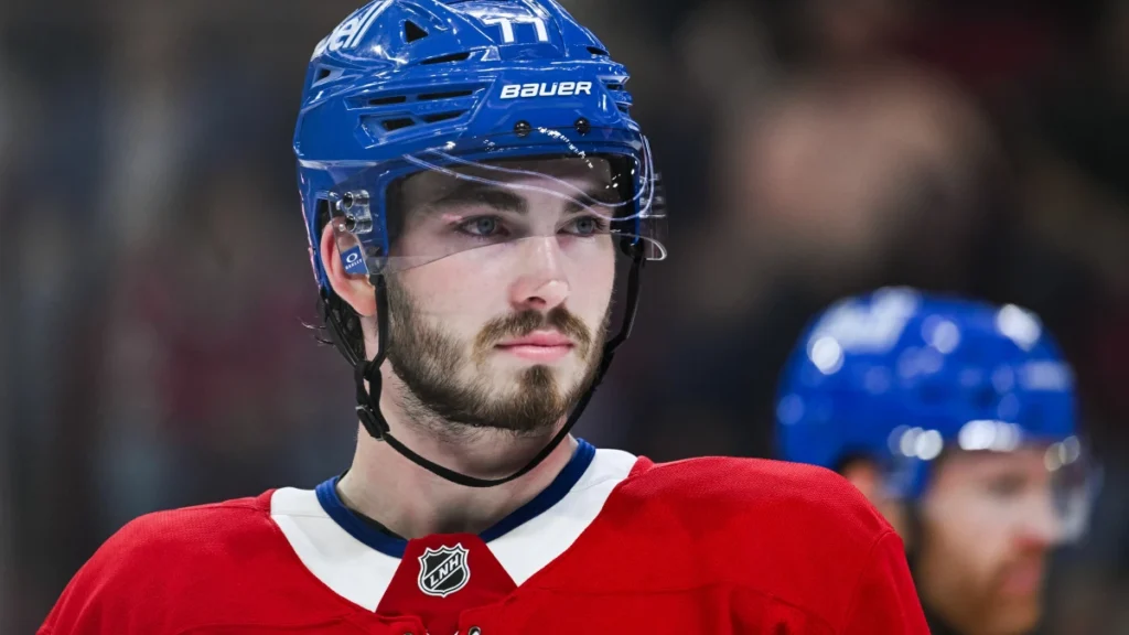 Montreal Canadiens center Kirby Dach (77) looks on against the Toronto Maple Leafs during the second period at Bell Centre.