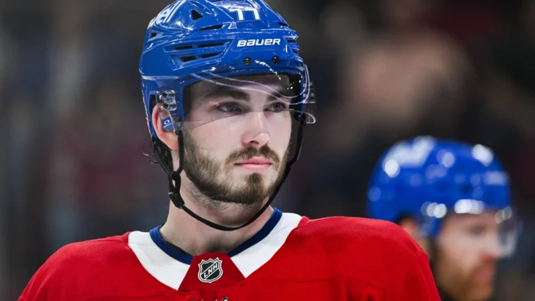 Montreal Canadiens center Kirby Dach (77) looks on against the Toronto Maple Leafs during the second period at Bell Centre.