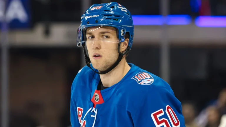 New York Rangers left wing Will Cuylle (50) skates against the Washington Capitals during the second period at Madison Square Garden.