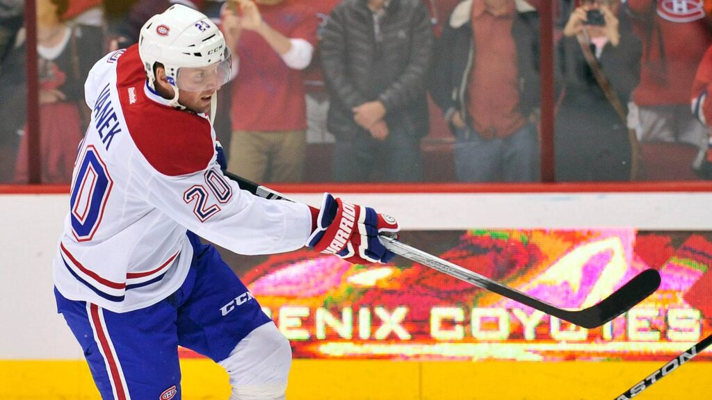 March 6, 2014; Glendale, AZ, USA; Montreal Canadiens left wing Thomas Vanek (20) before playing against the Phoenix Coyotes at Jobing.com Arena. Mandatory Credit: Gary A. Vasquez-USA TODAY Sports