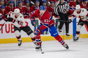 Canadiens' Florian Xhekaj, seen with puck on his stick during a game last December against the Senators at the Bell Centre.