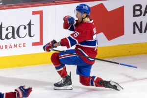 Montreal Canadiens' Zachary Bolduc celebrates a goal