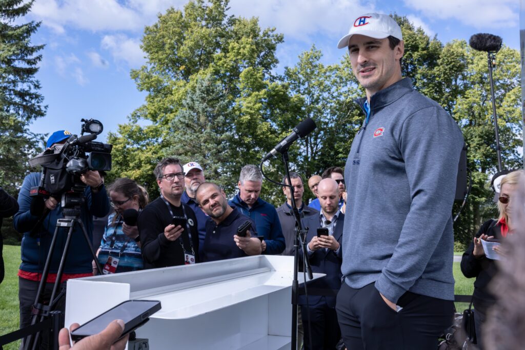 Chris Kreider meets the press prior to the Canadiens' annual golf tournament at Laval-sur-le-Lac Golf on Monday.