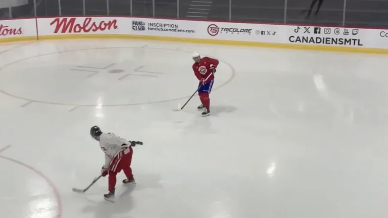 The Montreal Canadiens at their morning practice in Brossard, with Kirby Dach.